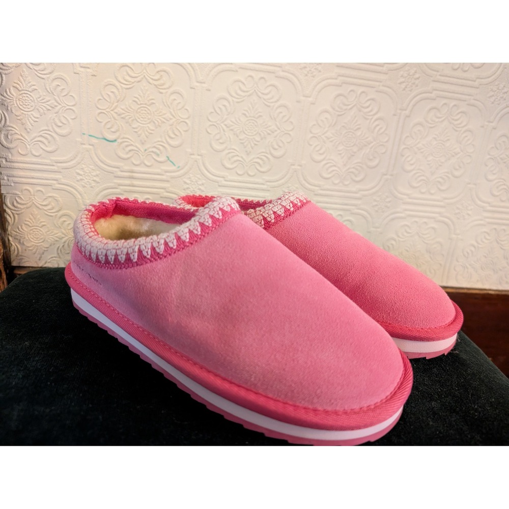 New Lands End Kids Pink Faux Fur Lined Suede Hearth Slippers Youth Size 2M
